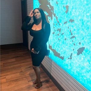 Black Fur Sweater Dress Set